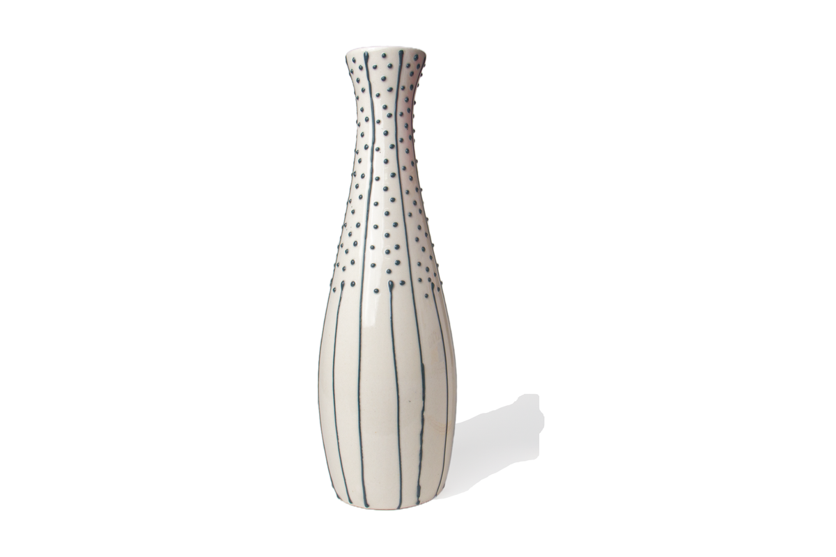 white polka vase